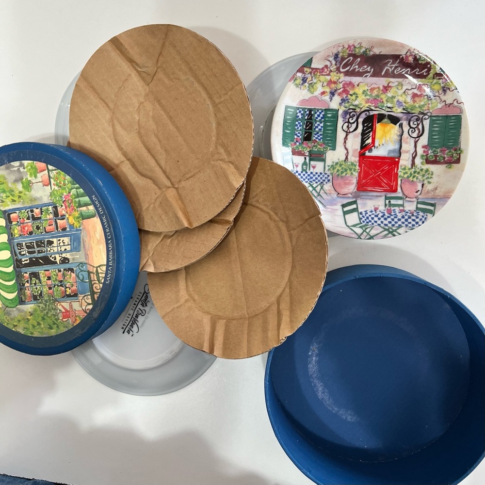 Santa Barbara Ceramic Design Cafe Le Jardin Canape Plates Set of 4 French Theme - Picture 8 of 12